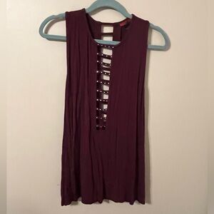 Sleeveless Ladder-Front Tank Top - Burgundy